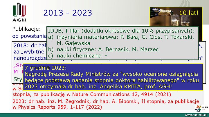 slajd prezentacji podsumowującej 10 lat działalności ACMiN