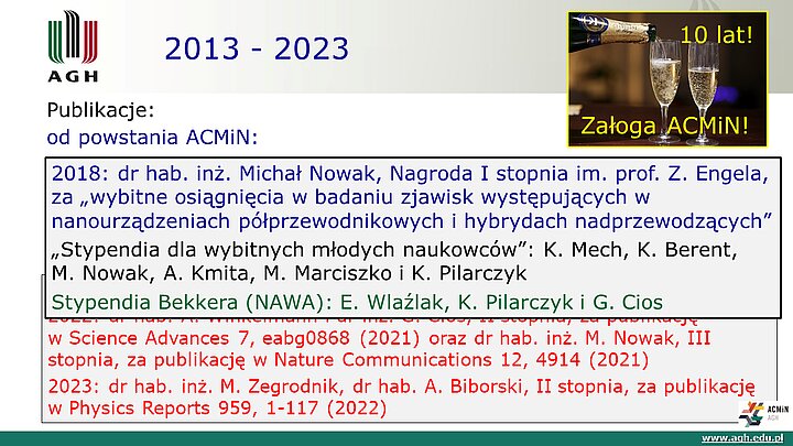 slajd prezentacji podsumowującej 10 lat działalności ACMiN