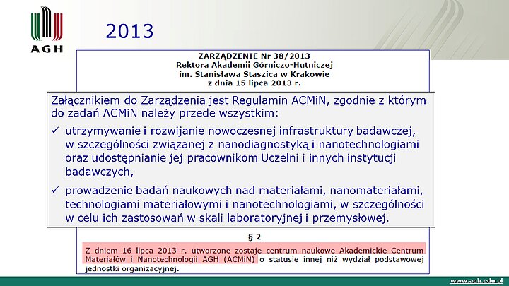 slajd prezentacji podsumowującej 10 lat działalności ACMiN