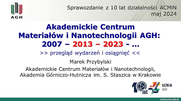 slajd prezentacji podsumowującej 10 lat działalności ACMiN