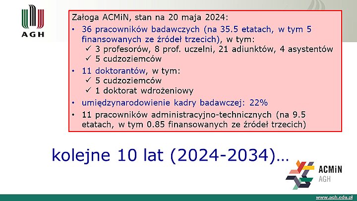 slajd prezentacji podsumowującej 10 lat działalności ACMiN