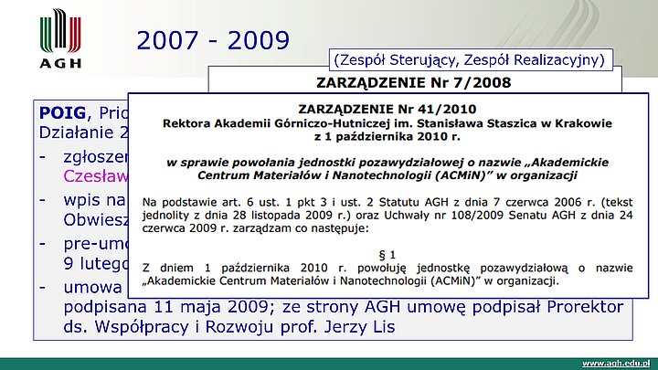 slajd prezentacji podsumowującej 10 lat działalności ACMiN